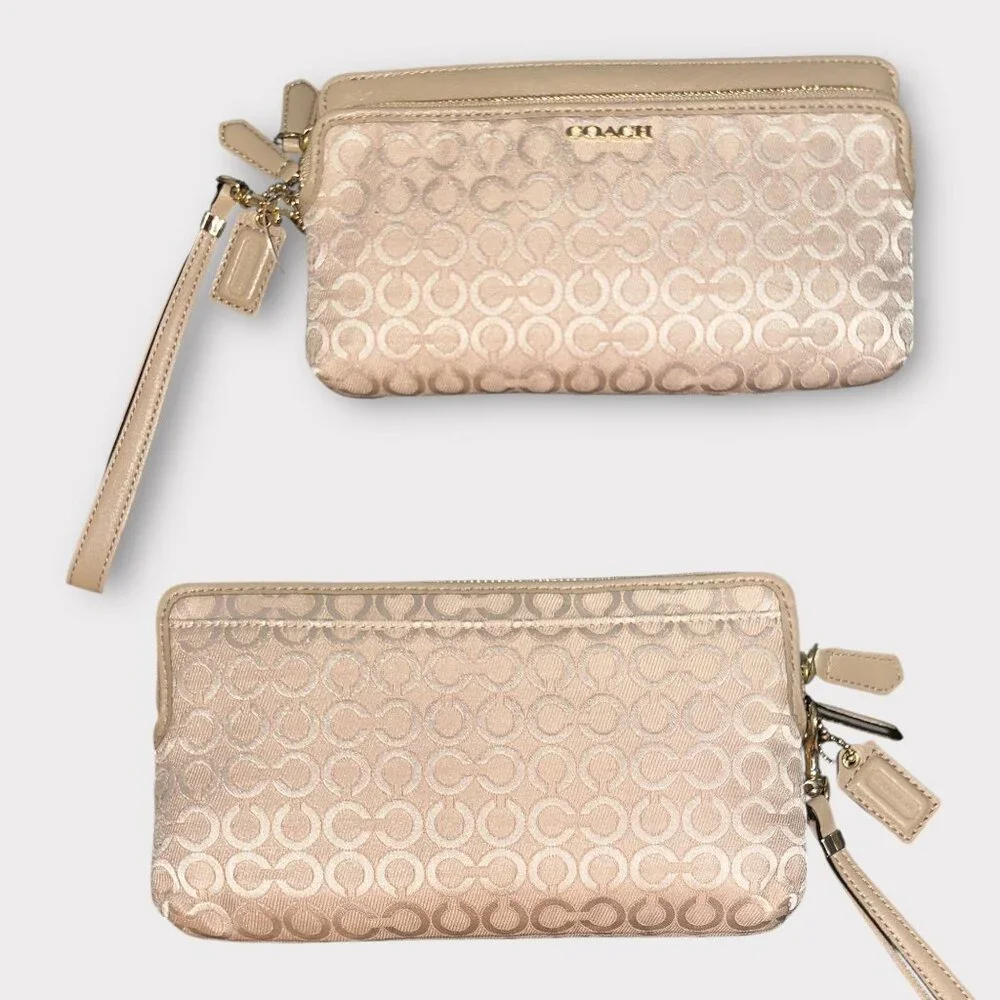 Coach Madison Double Zip Wristlet 51221 Pink Pearlescent OP Art Canvas Wallet - Picture 3 of 9